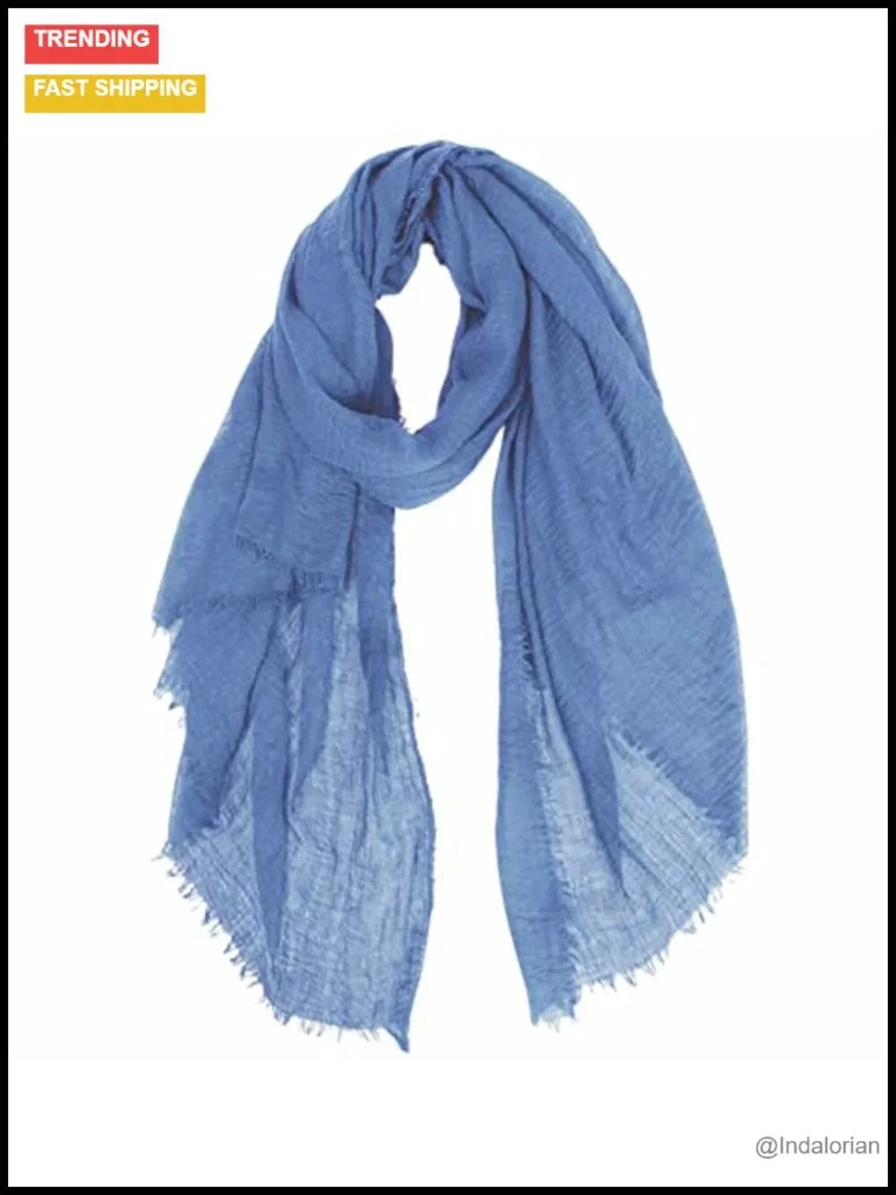 Cotton Blend Crinkle Soft Scarf with Fringed Edges 35x70